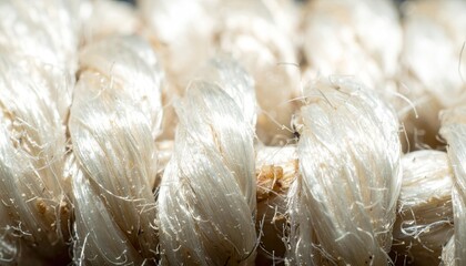 Close-up of Twisted White Linen Yarn Texture