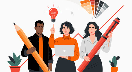 Creative Business Team Collaborating on Innovative Ideas with Tools and Inspiration for Success