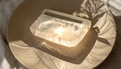 Translucent Alabaster Slab with Inner Glow on Neutral Plate