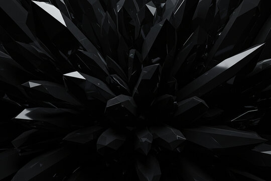 Crystal in black background, Black gray background with crystals, triangles Generative AI