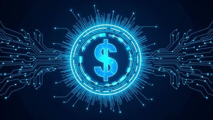 Digital dollar sign with circuit board background - Powered by Adobe