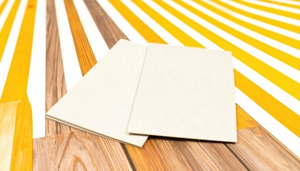 Blank Business Cards Mockup on Linen Texture with Yellow Sun Stripes