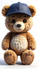 Brown Teddy Bear Wearing a Blue Baseball Cap