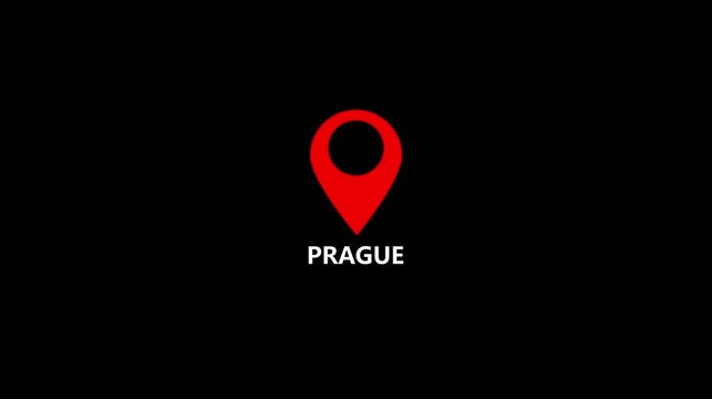 location of the city of Prague ,the name of the place with the location has been displayed, sign animated with alpha channel 4k video GPS location tracking icon .