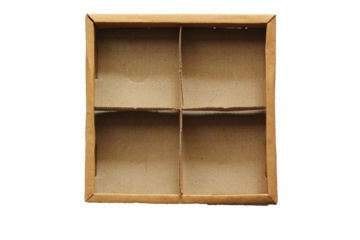empty brown cardboard box with four compartments
