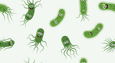 Naklejka premium A seamless pattern of cartoon bacteria cells with flagella.