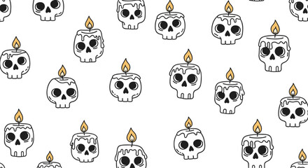 Obraz premium Spooky skull candles with a flickering flame create a haunting pattern.