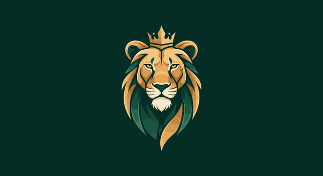 Majestic lion with golden crown radiating power and pride, perfect for a bold logo or impactful branding that demands attention and exudes confidence