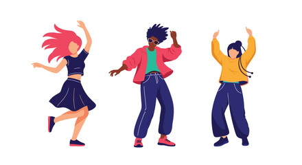 Three young people dancing joyfully in an outdoor party atmosphere.