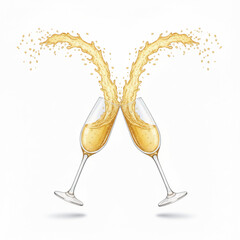 Celebratory champagne is pouring a bubbly gold liquid into a crystal flute glass for a holiday toast