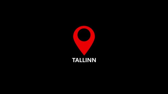Country Tallinn on the map is highlighted by a polygonal border ,the name of the place with the location has been displayed, sign animated with alpha channel 4k video GPS location tracking icon .