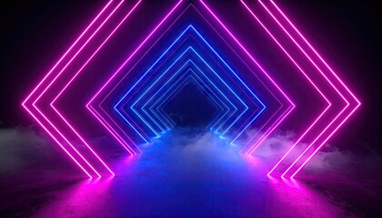 Neon Chevron Tunnel with Purple and Blue Glowing Lights