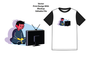 World television day illustration boy watching tv digital art vector graphic vector