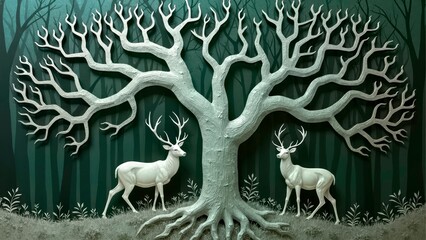 Artistic Scene Display of Deer Herds