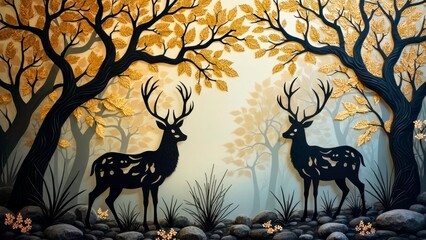 Artistic Scene Display of Deer Herds