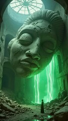 Artistic display of luminous Buddha statues