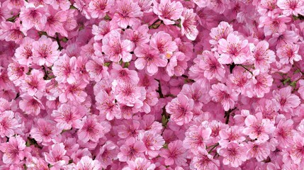 Obraz premium Bright pink cherry blossoms fill the scene showcasing their full bloom in a lush garden. This vibrant floral display represents the beauty of spring.