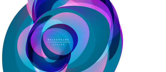 Abstract floral design. Concentric layers create dynamic visual effect. Vibrant blues, purples dominate composition. Modern, stylish background.