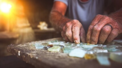 Crafting unique jewelry from colorful glass pieces in a workshop setting