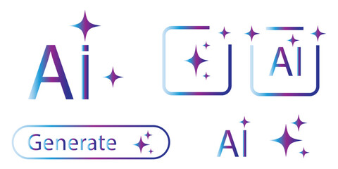 Generative AI logo icon with star and square icon. Artificial intelligence and Machine learning sign icon concept. Tools for generate from the text. Icon element for app and web. Vector illustration.