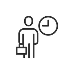 Person with clock, linear icon. Time management and punctuality concept. Line with editable stroke.