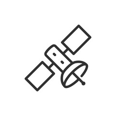 Satellite, linear icon. Orbiting device for communication or observation. Line with editable stroke.