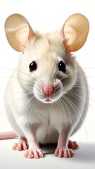 Adorable White Mouse Portrait with Big Ears and Pink Nose.