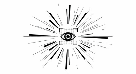 Obraz premium Abstract eye symbol radiating light beams, representing vision and insight