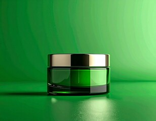 Isolated minimalist skincare jar on green screen background