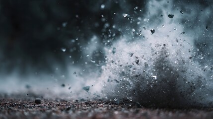 Explosive impact scattering debris and dust in a dynamic cloud