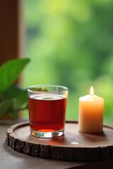 Serene Relaxation Warm Candlelight Illuminates a Calming Drink on Rustic Wood