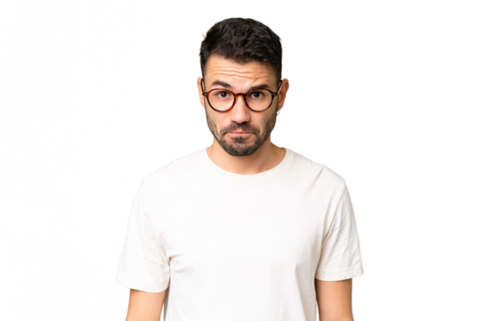 Young handsome caucasian man over isolated chroma key background with sad expression