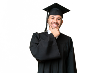 Young university graduate man over isolated chroma key background smiling