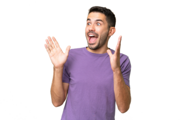 Young handsome caucasian man over isolated background with surprise facial expression