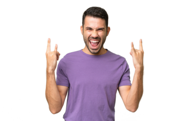Young handsome caucasian man over isolated background making horn gesture