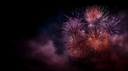 Vibrant fireworks explode in a dazzling display against the dark night sky
