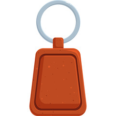 Orange Trapezoid Keychain With Silver Ring Isolated On White Background Flat Design Style
