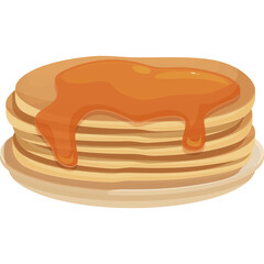 Stack Of Golden Brown Pancakes Drenched In Sweet Amber Syrup On A White Plate Isolated On Transparent Background Detailed Delicious Breakfast Food Illustration