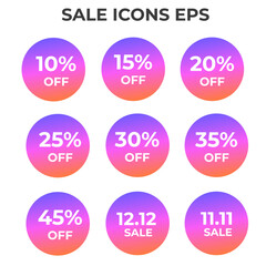 Sale Icons EPS Collection Featuring Discount Percentages.
