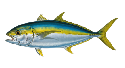 Yellowtail amberjack fish isolated on transparent background
