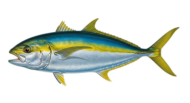 Yellowtail amberjack fish isolated on transparent background