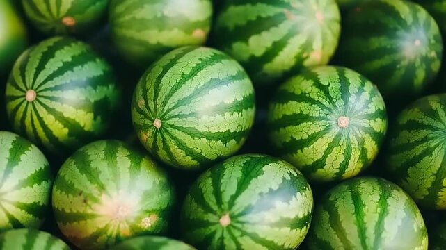 Ripe watermelons piled high create a refreshing summer pattern.