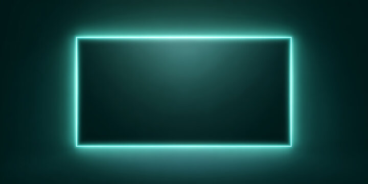 rectangular teal neon frame abstract background vector illustration