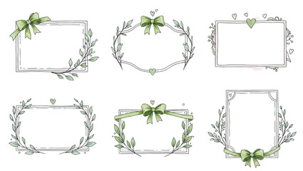 Collection of Decorative Floral and Leafy Border Frames with Green Bows