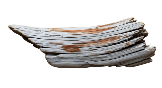 Weathered driftwood fragment isolated on transparent background