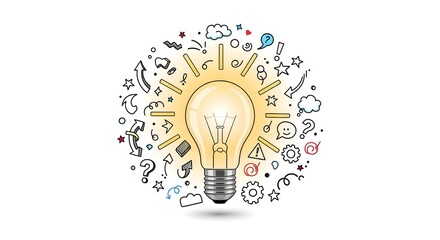 Illustration of a light bulb surrounded by doodles, representing ideas and innovation.
