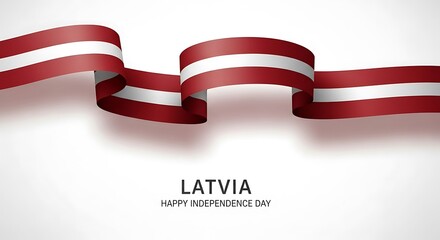 Latvia Independence Day: Flowing Ribbon Flag on White Background