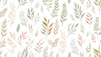 Seamless Botanical Sprigs Pattern with Airy Spacing