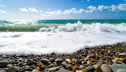 Serene Pebble Beach with Gentle Waves and Blue Ocean