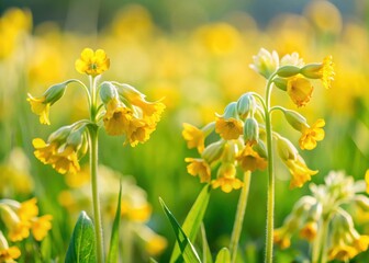 Obraz premium Cowslip flowers on a meadow in Thuringia in spring